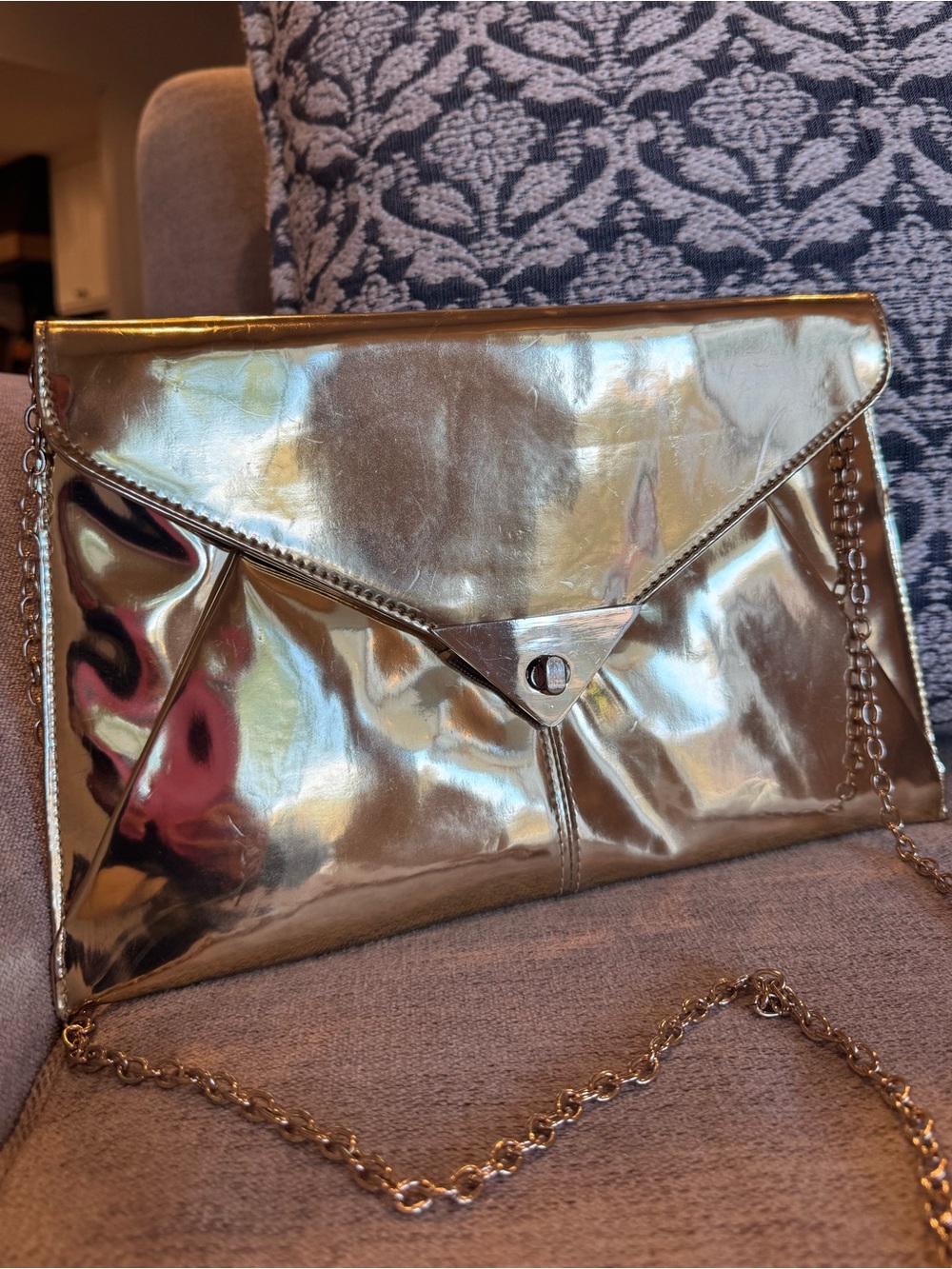 Gold Metallic Envelope Clutch with Chain Strap